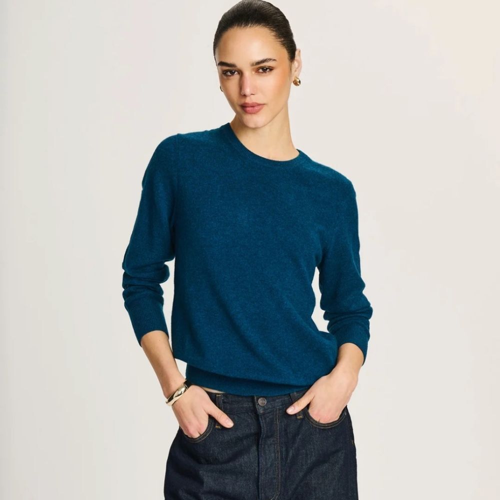 Naadam Cashmere Sweater Crew Neck Pullover Peacock Blue Size M